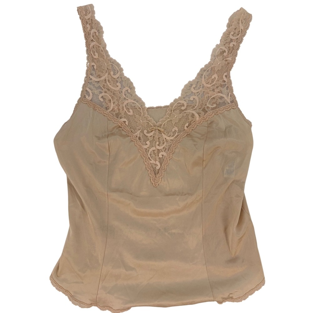 Vintage Maidenform Lace Camisole Nude Satin Slip Top‎ Coquette 36